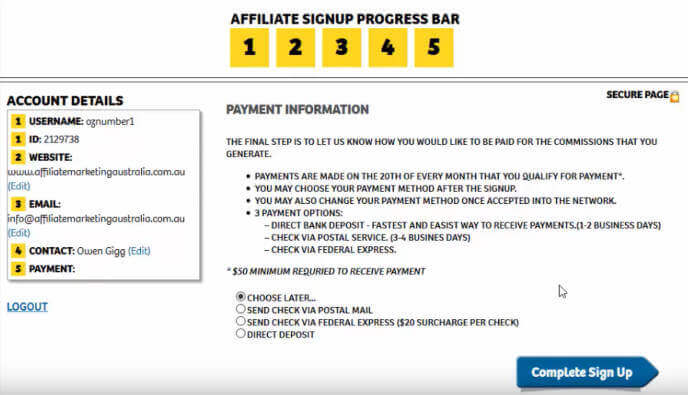 ShareASale Payment Details